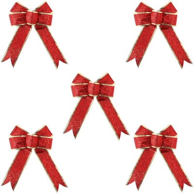 Dailygoods- Kerststrikken Groot - 5 Stuks - Rode Kerststrikken - Decoratie voor Kerstboom - Cadeaudecoratie - Lichtgewicht en Glanzend - Kerstdecoratie