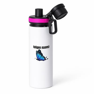 Hacebo® - blauwe vlinder met eigen naam waterfles met draaidop roze - Vlinder - dieren liefhebber - iemand die houdt van vlinders - verjaardag - cadeau - kado - geschenk - water fles - 850ML