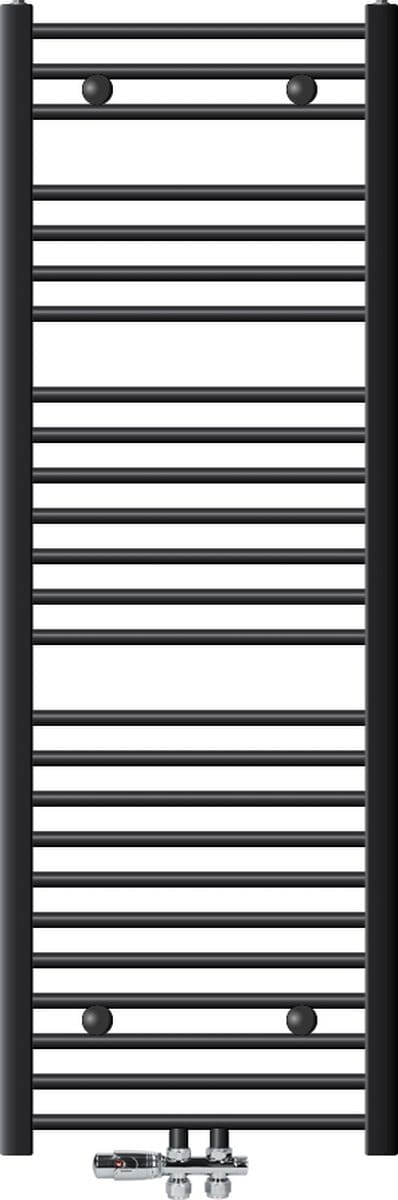 Badkamerradiator middenaansluiting 500x1500 mm antraciet recht met onderaansluitset LuxeBath