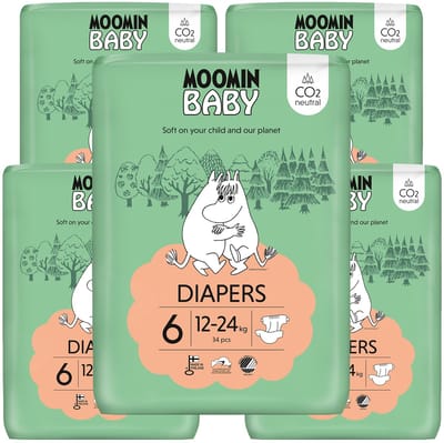 Moomin Baby Eco Wegwerpluiers - 170 stuks - Maat 6 - 12 t/m 24 kg - Absorptie - Anti-allergisch - Pasvorm - Maandbox