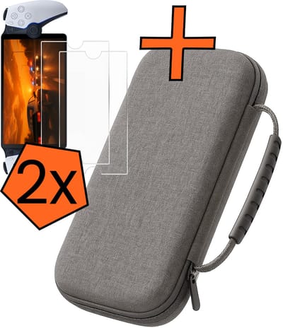 Hoesje Geschikt voor PlayStation Portal Hoes Bescherm Case Hardcover Met 2x Screenprotector - Hoes Geschikt voor PlayStation Portable Case - Grijs