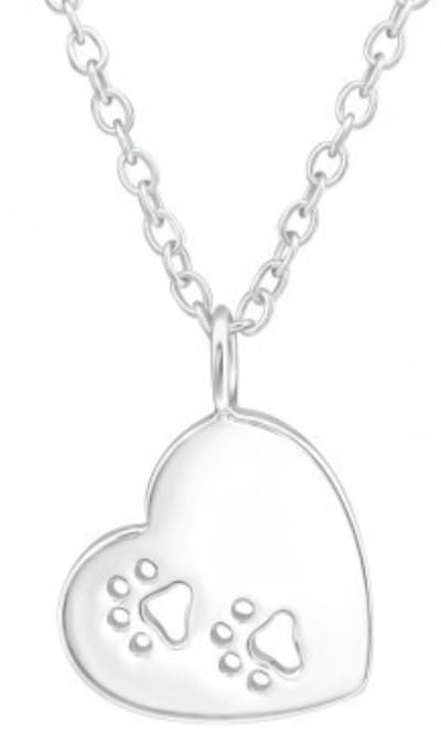 Joy|S - Zilveren hartje met dierenpoot hanger met ketting - kat hond - poot afdruk