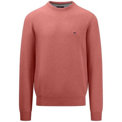 Fynch-Hatton Trui Fine Structure Cotton O-Neck Orient Red / male