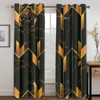2 stuks Geometrisch Abstract 3D Kunstschilderij Gordijn met Tunnel voor Roede Digitale Print Gordijnen Polyester Materiaal Woonkamer 2x50Wx50H(CM)&Grommet Top brown