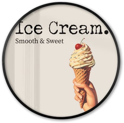 Poster in lijst Rond - Fotolijst 60x60 cm - Posters - Ice cream - Softijs - Kleurrijk - Kers - Ronde posterlijst zwart - Decoratie - Wanddecoratie woonkamer - Muurdecoratie slaapkamer