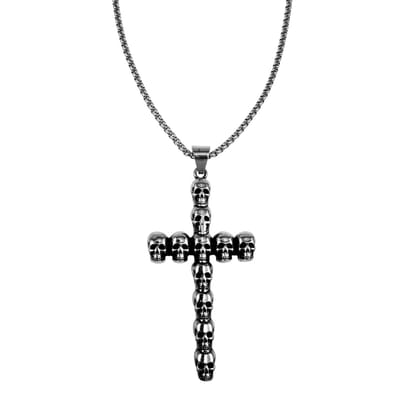 RVS Jasseron-Ketting + Kruis Hanger met Schedel Details, Ketting 60cm x 3mm - Heren