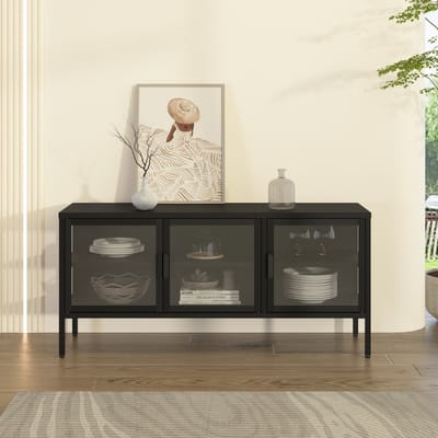 Vitrinekast Borshavisa staal 118x35x35 cm zwart [en.casa]