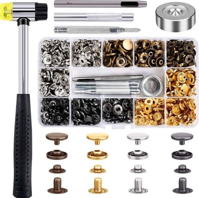 120 Stuks Drukknopset - Verschillende Kleuren Knopen Set - incl Gaten Pons en Hamer - Drukknopen voor Kleding - Inslagknopen - Jeansknopen - Knopen Vervangen - Spijkerbroek knoop - LOUZIR