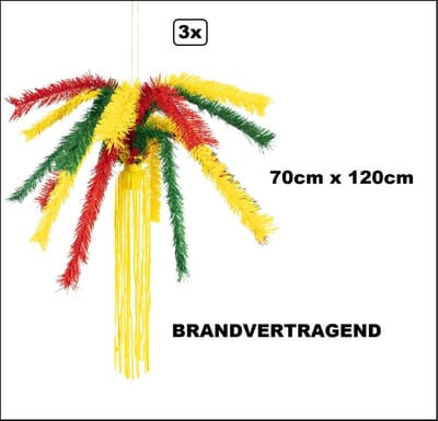 3x Brandvertragende Plafond decoratie Super hang fontein met slierten 120cmx 70cm rood/geel/groen -BRANDVERTRAGEND - Carnaval