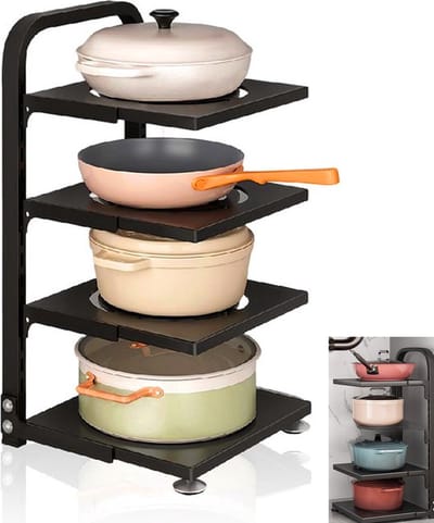 4 lagen Keukenrek-keukenkast-opbergplanken-Kabinet opbergrek-Opbergrek voor magnetron-oven-servies-fruitborden-Kleur:zwart