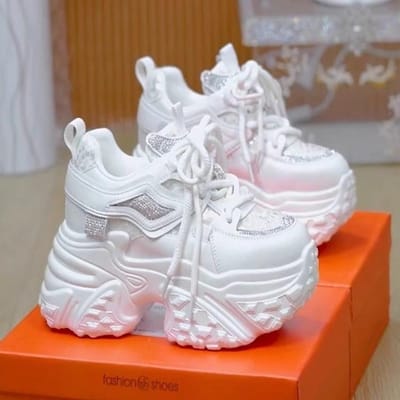Chaussures Papa à semelles épaisses pour le printemps pour femmes, nouvelles, strass, chaudes et montantes, chaussures pour femmes polyvalentes, sportives et décontractées 35