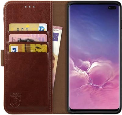 Rosso Element Book Case Wallet Hoes Geschikt voor Samsung Galaxy S10 Plus | Portemonnee | 3 Pasjes | Magneetsluiting | Stand Functie | Bruin