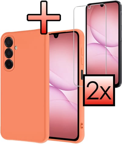 Hoesje - Met 2x Screenprotector - Geschikt voor Samsung Galaxy A17 - Sterk & Shockproof - Back Cover - Siliconen Case - Telefoon Hoes - Perzik