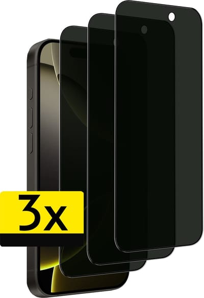 Screenprotector - Geschikt voor Apple iPhone 16 Pro - 3 Stuks - Privacy Filter - Beschermglas - Gehard Glas - Tempered Glass - Screen Protector
