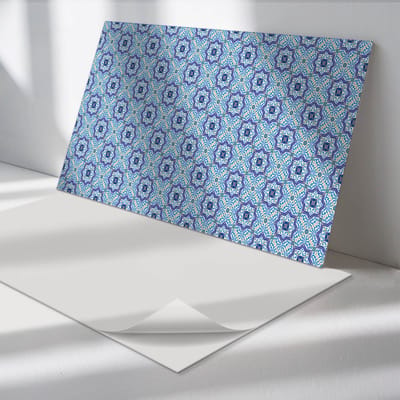 Wallfluent Vinyl Wandpaneel - Patroon met siermotieven Wandpaneel PVC - 100 cm x 50 cm - Blauw Vinyl Wandpaneel - Set van 1 - Rechthoekig Wandbekleding Vinyl - Patroon Wandpaneel - Zelfklevend Wandpaneel - Wandpaneel Keuken en Badkamer