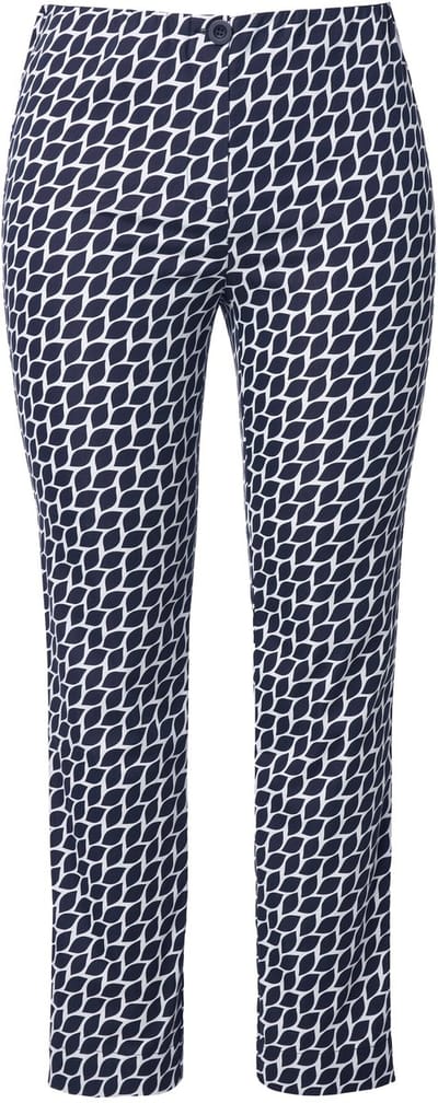 Ulla Popken - Dames - Broek grafisch design smalle pijpen elastische tailleband - Zwart - Maat 42