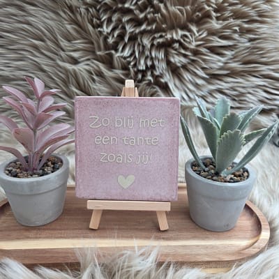 Robuust wenstegeltje – Zo Blij met een Tante zoals Jij – Robuust 10x10 cm – Spreuktegel – Cadeau voor Tante – Trendy nu – Zomaar – Zwangerschap aankondiging – Decoratief Tegeltje met Standaard – Cadeau Idee