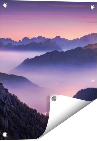 Gards Tuinposter Bergen Landschap in Itali� tijdens Zonsondergang - 40x50 cm - Tuindoek - Tuindecoratie - Wanddecoratie buiten - Tuinschilderij