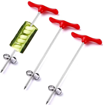 longziming -Spiraalsnijder Groente - Groentesnijder & Kartoffelsnijder - Keukentool - Ergonomisch Handvat - Scherpe RVS Messen - Roestvrij Staal - Creatief & Gezond Koken - 2 Stuks