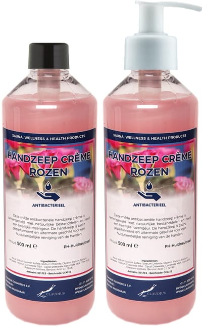 Handzeep Crème Rozen 500 ml - set van 2 stuks - met gratis pomp - Voordeelverpakking