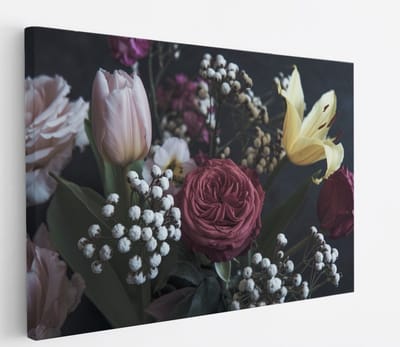Saammp Canvas Schilderij - boeket - Bloemen - Abstract - 45x30 - Foto op canvas - Wanddecoratie - Muurdecoratie Woonkamer - Kantoor Decoratie