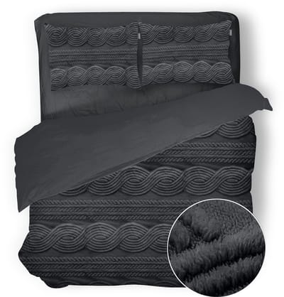 Eleganzzz Dekbedovertrek Jacquard Teddy Pluche - Dark Grey - Jacquard Teddy Dekbedovertrek - Dekbedovertrek 200x200/220cm - Tweepersoons dekbedovertrekken - 200x220cm - Teddy Dekbedovertrek - Fluffy Dekbedovertrek - Effen Dekbedovertrek