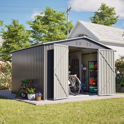 Tuinhuis - Tuinschuren - met zadeldak + schuifdeuren - 300x252x190 - Grijs