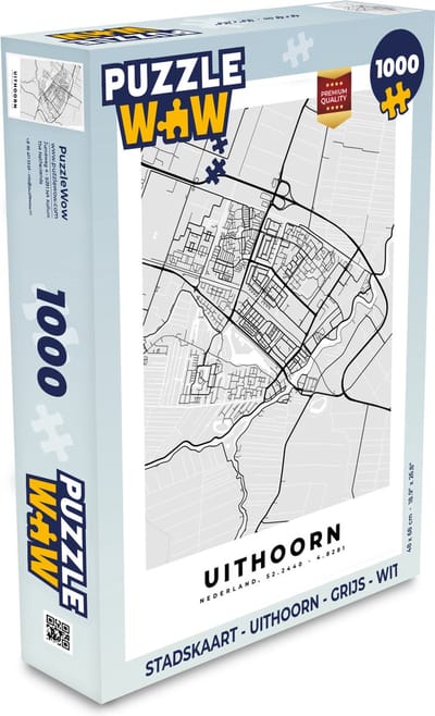 Puzzel Stadskaart - Uithoorn - Grijs - Wit - Legpuzzel - Puzzel 1000 stukjes volwassenen - Plattegrond