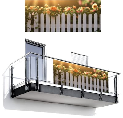 Balkonscherm 300x120 cm - Balkonposter Rozen - Hek - Zonlicht - Balkon scherm decoratie - Balkonschermen - Balkondoek zonnescherm