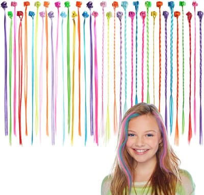 36-delige Haarextensions voor Kinderen - Kleurrijke Vlechtaccessoires met Haarclips voor Feestjes en Shows