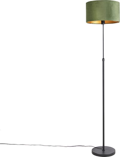 QAZQA parte fl - Landelijke Vloerlamp | Staande Lamp met kap - 1 lichts - H 1675 mm - Zwart Goud - Woonkamer | Slaapkamer