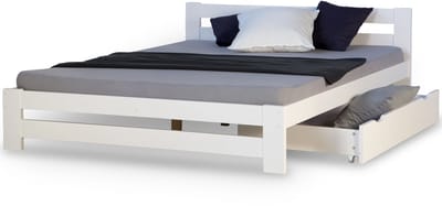 Homestyle4u Tweepersoonsbed - 140x200 cm - Wit - met Bedlade - Lattenbodem