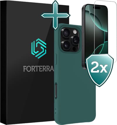 Hoesje Met 2x Screenprotector - Geschikt voor Apple iPhone 16 Pro - Sterk & Shockproof - Telefoon Hoes - Back Cover - Siliconen Case - Donkergroen