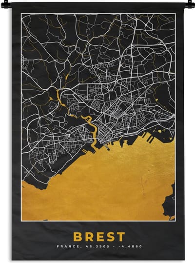 Wandkleed - Wanddoek - Plattegrond – Stadskaart – Brest - Frankrijk - Kaart - 120x180 cm - Wandtapijt
