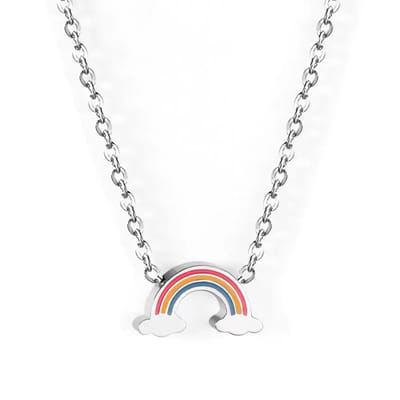 WeLoveSilver - ketting - zilverkleurig - chirurgisch staal - regenbooghanger