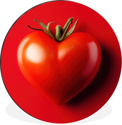 WallCircle - Wandcirkel - Muurcirkel - Tomaat - Rood - Hart - Aluminium - Dibond - 30x30 cm - Binnen en Buiten