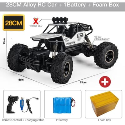 Nieuw 1:12 / 1:16 4WD RC Auto Led-verlichting Monster Truck 2.4G Radio Afstandsbediening Auto Buggy Off-Road Controle Vrachtwagens Jongens Speelgoed voor Kinderen 28cm zilver