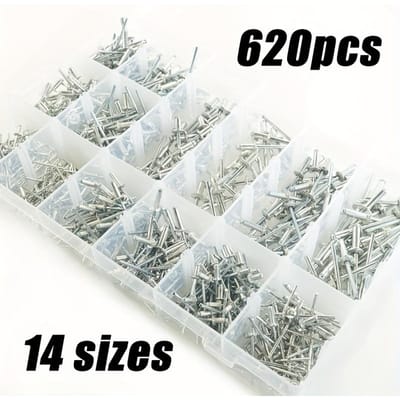 620 pièces de rivets aveugles en aluminium, kit d'assortiment de rivets pop de 14 tailles, ensemble de rivets aveugles de diamètre 1/8  3/16  3/32  5/32 1set