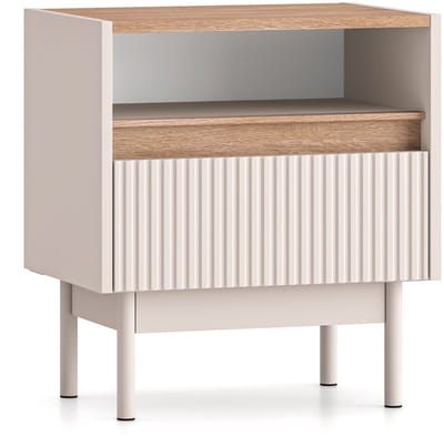 Selsey Dunea – Nachtkastje met lade, Kasjmier grijs/eikenlook, 50 cm