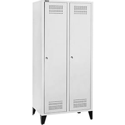 Schäfer Shop Genius Kledinglocker met poten, 2 compartimenten, 400 mm compartimentbreedte, cilinderslot, lichtgrijs