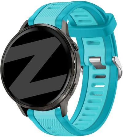 Bandz Siliconen sport bandje met gespsluiting geschikt voor Garmin Vivoactive 6 / 5 / 3 / Vivomove / 3 / HR / Style / Luxe / Sport / Trend / Forerunner 645 / 570 / 245 / 170 / 165 / 70 / 55 / Venu / SQ / SQ2 / 2 Plus / Approach S12 / S40 - Aqua
