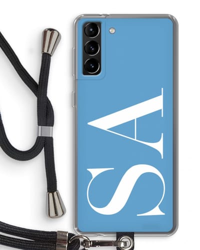 Gepersonaliseerd - Case Company® - Hoesje met koord geschikt voor Samsung Galaxy S21 Plus hoesje met Koord - Monogram N°2 - Telefoonhoesje met Zwart Koord - Bescherming aan alle Kanten en Over de Schermrand
