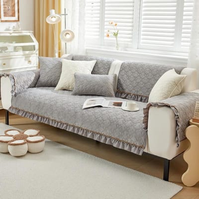 Winter Ruit Sofa Handdoek Met Kant Modern Effen Kleur Verdikken Pluche Zacht Glad Sofahoezen Voor Woonkamer Antislip Bankhoes 70x70cm 1pcs