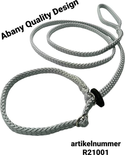 Abany quality design - 1.80 mtr grijs - jachtlijn - dubbele stop - retrieverlijn - wandelhoofdstel - lijn leiband met halsband - sliplijn met stop – half slip - puppylijn - vanglijn - mantrailing - 1R21001