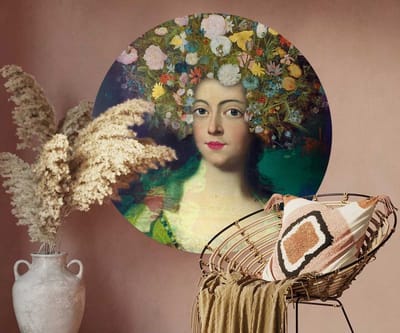 Behangcirkel 60cm Portret flower painting - Wallz