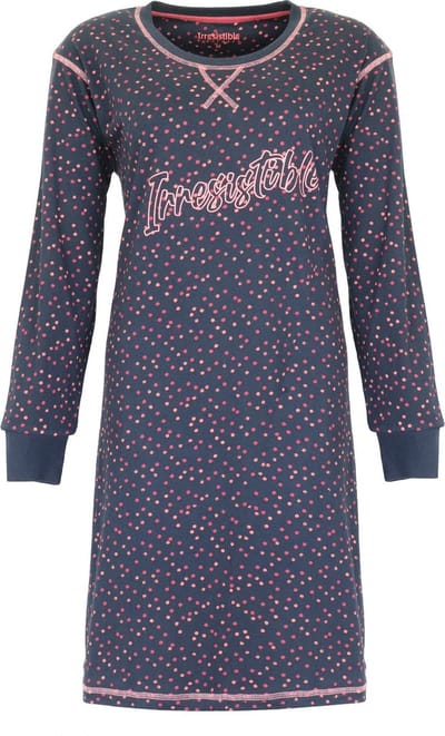Irresistible Dames Nachthemd - 100% Katoen - Donker Blauw - Maat S