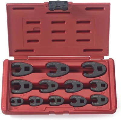 12-delig Crows Voetmoersleutel Set 1/2" en 3/8" Drive - Maten 5/16" tot 1" - Chrome-Moly - Flare Moer Wrench Set