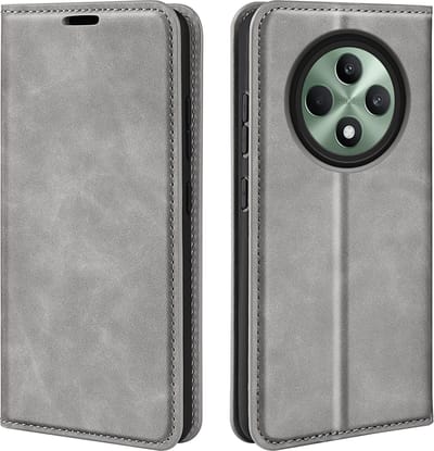 MobyDefend Hoesje - Geschikt voor Oppo Reno12 F - Luxe Wallet Bookcase (Magnetische Sluiting) - Grijs