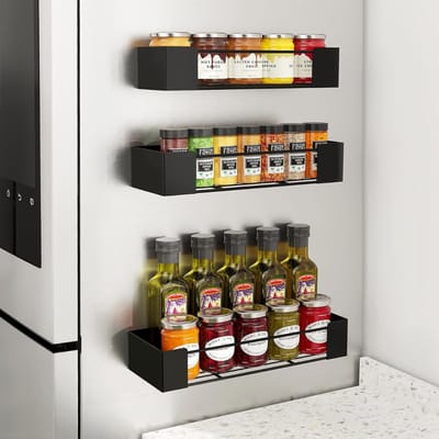 Aurixi® Kruidenrek Ophangbaar - Kruidenpotjes Wandrek - Organizer Keuken Accessoires - Zwart - ‎28cm x 10cm x 6cm
