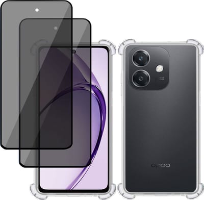 Hoesje + 2x Privé Screenprotector geschikt voor OPPO A40 4G/A40M 4G /OPPO A60 5G – Privacy Tempered Glass - Case Transparant